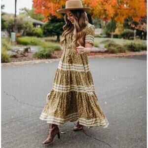 FREE PEOPLE Rare Feelings Maxi Dress Olive Green Sz S {3A18}